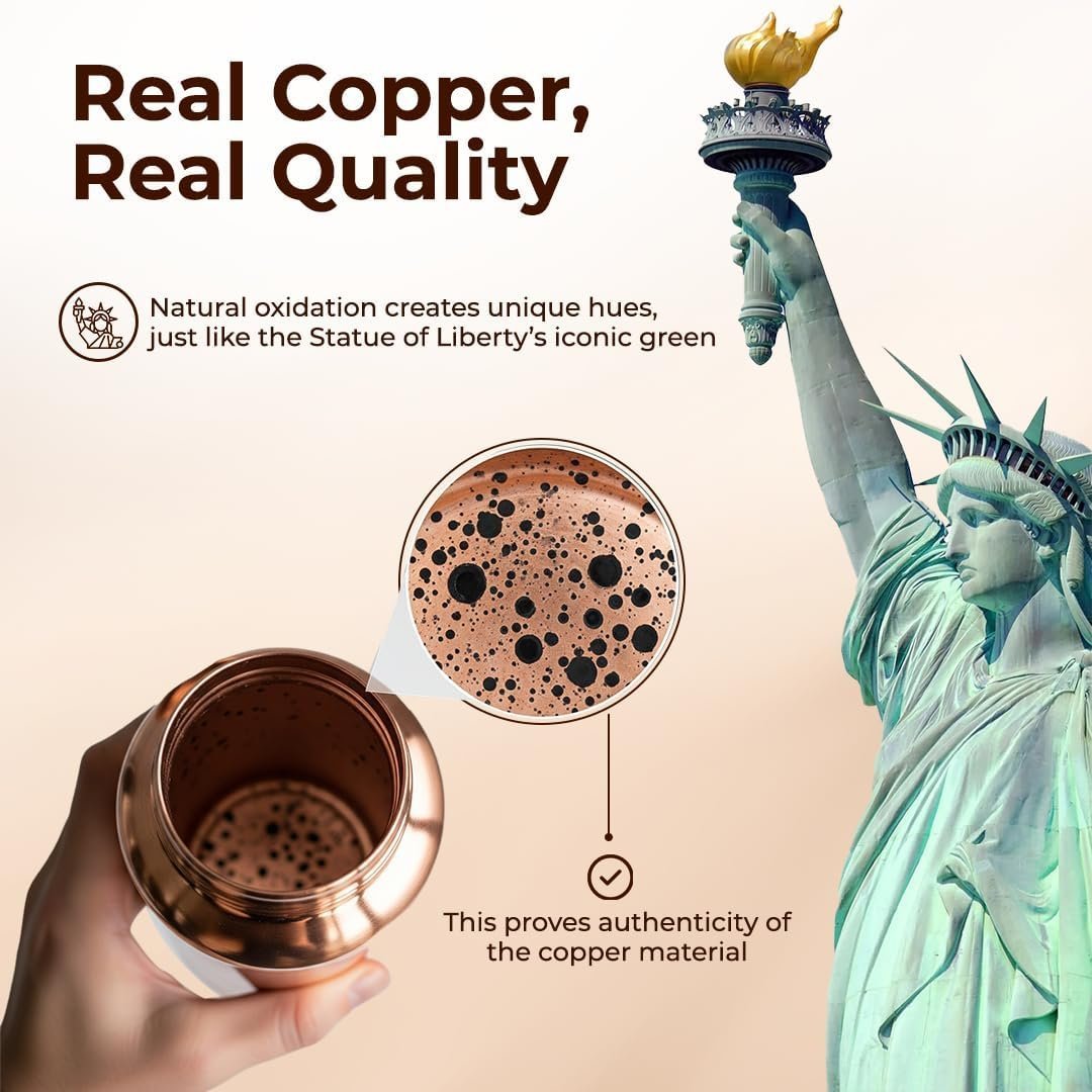 Rasayur Pure Copper Water Bottle 1000ml – Hammered Copper Design - Product Image 3