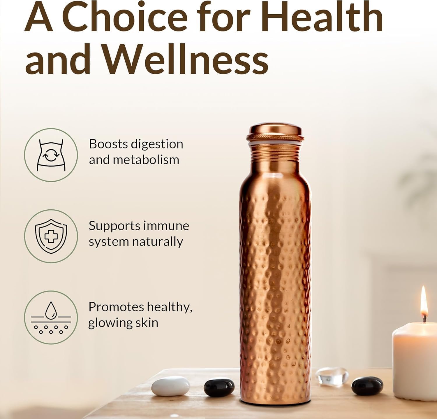 Rasayur Pure Copper Water Bottle 1000ml – Hammered Copper Design - Product Image 4