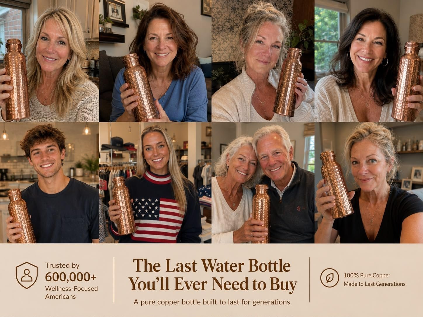 Rasayur Pure Copper Water Bottle 1000ml – Hammered Copper Design - Product Image 5