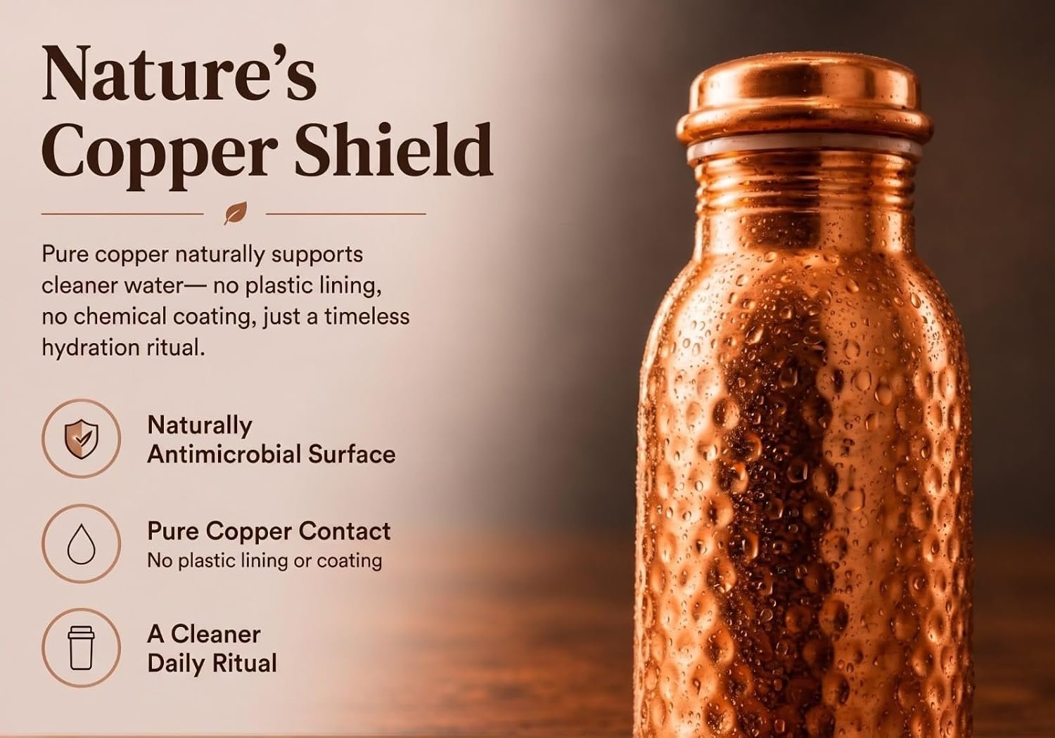 Rasayur Pure Copper Water Bottle 1000ml – Hammered Copper Design - Product Image 6